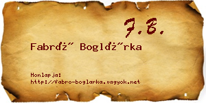 Fabró Boglárka névjegykártya